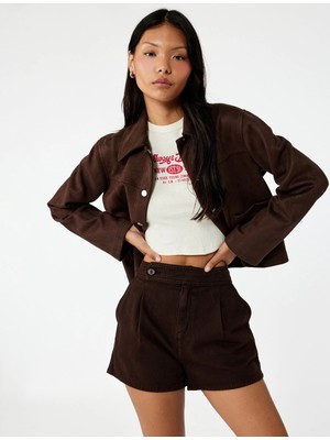 Çıtçıt Düğme Detaylı Cepli Uzun Kollu Suni Süet Gömlek