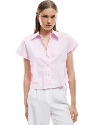 Koton Kap Kol Klasik Yaka Keten Karışımlı Oversize Gömlek