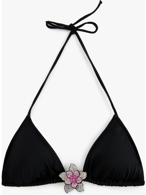 Koton Taşlı Çiçek Aksesuar Detaylı Üçgen Bikini Üstü