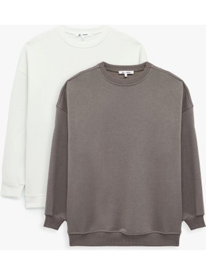 Koton Rahat Kalıp Uzun Kollu Bisiklet Yaka Pamuklu Basic 2'li Sweatshirt Seti