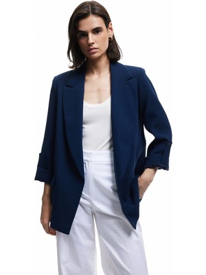 Koton Şal Yaka Kıvırmalı 3/4 Kol Detaylı Cepli Oversize Blazer Ceket