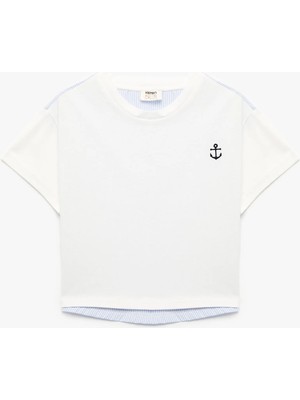 Koton Bisiklet Yaka Kısa Kollu Çapa Baskı Detaylı Pamuklu Tişört