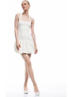 Koton Kare Yaka Kolsuz Halter Yaka Mini Balon Elbise