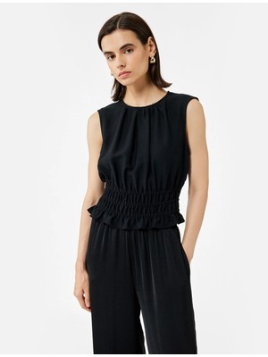 Koton Viskon Kumaş Büzgülü Gipeli Bisiklet Yaka Kolsuz Bluz