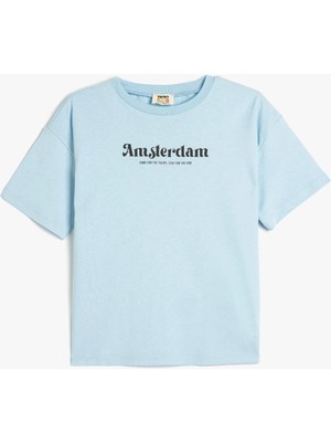 Koton Slogan Baskılı Bisiklet Yaka Kısa Kollu Pamuklu Oversize Tişört