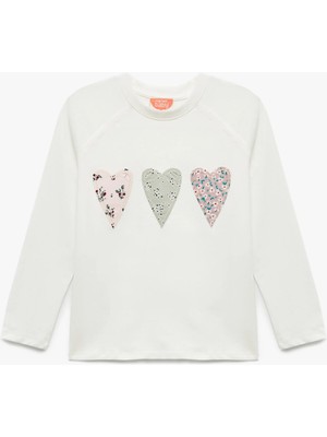 Koton Pamuklu Uzun Kollu Tişört Kız Çocuk Günlük Tarz Aplike Detaylı Ekru 18 - 24 Ay