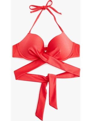 Koton Boyundan Bağlamalı Çapraz Kuşak Aksesuar Detaylı Push-Up Bikini Üstü