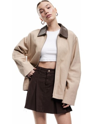 Koton Pamuklu Kalın Pileli Düğmeli Mini Denim Etek