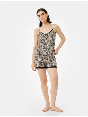 Koton Dantel Detaylı Leopar Desenli Şort Pijama Altı