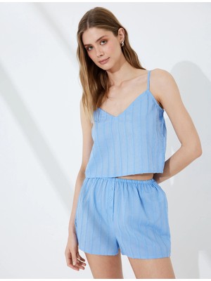 Koton V Yaka Dokulu Ince Askılı Pijama Üstü