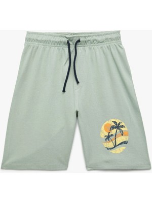 Koton Palmiye Baskılı Beli Bağlamalı Pamuklu Bermuda Şort