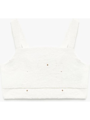 Koton Kare Yaka Dokulu Askılı Viskon Crop Bluz