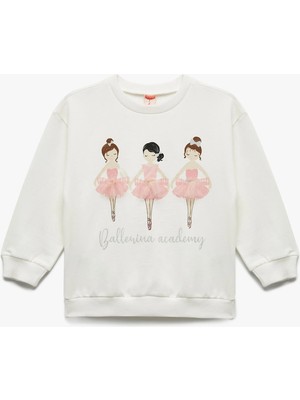 Pamuklu Uzun Kollu Bisiklet Yaka Şardonlu Sweatshirt