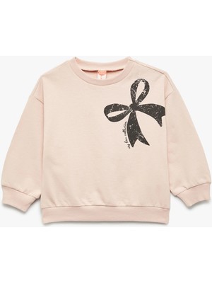 Koton Uzun Kollu Bisiklet Yaka Kurdele Baskılı Şardonlu Pamuklu Sweatshirt