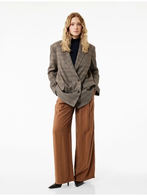 Modal Kumaş Pileli Cepli Geniş Paça Palazzo Pantolon