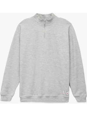 Şardonlu Uzun Kollu Basic Yarım Fermuarlı Dik Yaka Sweatshirt