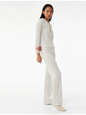 Çizgili Uzun Bol Paça Pijama Altı