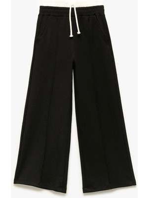 Koton Beli Bağcıklı Bürümcük Kumaş Basic Geniş Paça Pantolon