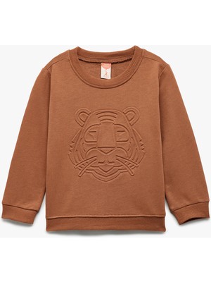 Uzun Kollu Bisiklet Yaka Pamuklu Baskılı Sweatshirt