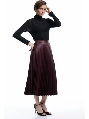 Koton Regular Fit Midi Boy Pileli Midi Boy Suni Deri Etek