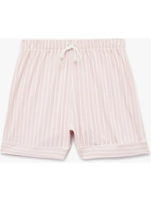 Beli Bağcıklı Çizgili Rahat Kalıp Şort Pijama Altı