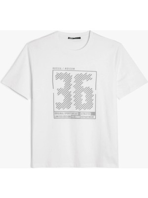 Kısa Kollu Bisiklet Yaka Regular Fit Pamuklu Baskılı Tişört