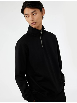 Uzun Kollu Şardonlu Basic Yarım Fermuarlı Sweatshirt