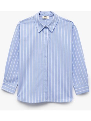 Koton Pamuklu Arkası Fiyonk Detaylı Uzun Kollu Çizgili Gömlek