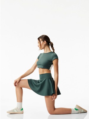 Yüksek Bel Rahat Kalıp Scuba Mini Spor Şort Etek