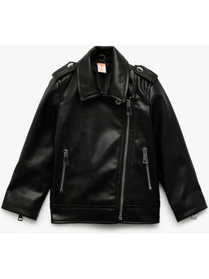 Fermuarlı Suni Deri Cep Detaylı Biker Ceket
