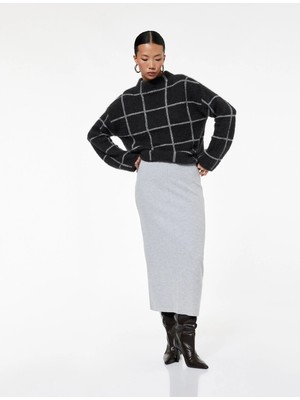 Slim Fit Midi Nervür Detaylı Kalem Etek