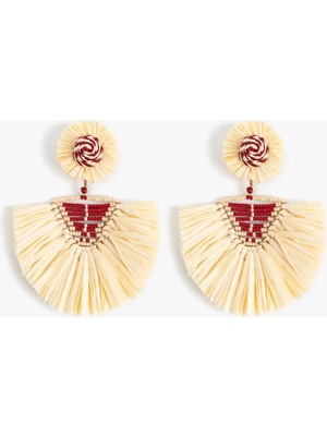 Boncuk Detaylı Büyük Boy Geometrik Hasır Küpe - Koton x Melis Ağazat