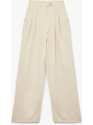 Cepli Pile Detaylı Geniş Paça Baggy Kumaş Pantolon