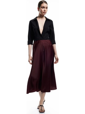 Koton Standart Bel Kloş Midi Boy Saten Etek