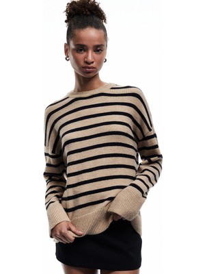 Çizgili Bisiklet Yaka Triko Kazak