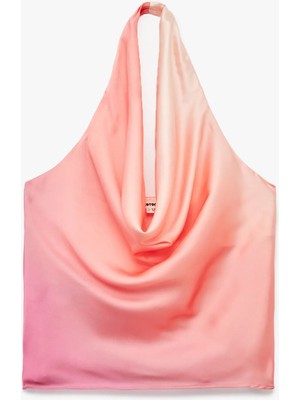 Sırt Dekolteli Degaje Halter Yaka Saten Bluz