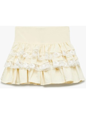 Koton Dantel Detaylı Katlı  Volanlı Viskon Etek