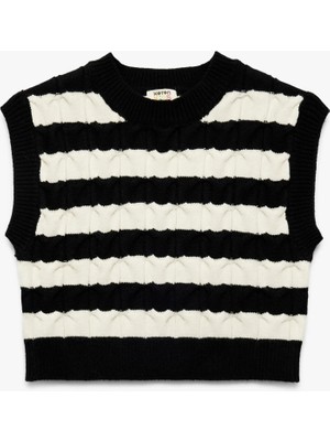 Kolsuz Bisiklet Yaka Viskon Karışımlı Çizgili Triko Süveter