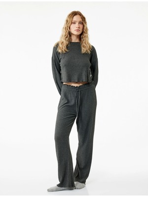 Rahat Kalıp Beli Bağlamalı Triko Pijama Altı