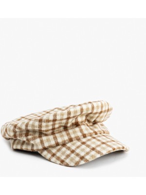 Koton Ekose Kasket Şapka Yumuşak Dokulu Yün Karışımlı