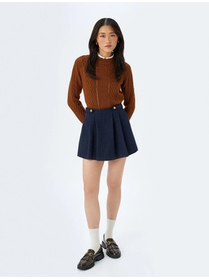 Uzun Kollu Bisiklet Yaka Geometrik Dokulu Örgü Kazak