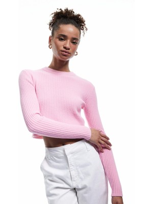 Uzun Kollu Bisiklet Yaka Triko Crop Kazak