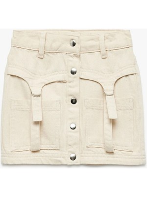 Koton Pamuklu Cep Detaylı Düğmeli Mini Denim Etek