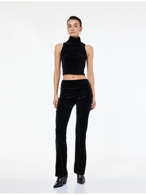 Koton Kolsuz Slim Fit Balıkçı Yaka Simli Crop Kadife Top