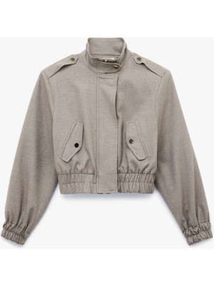 Koton Dik Yaka Uzun Kollu Çıtçıt Düğme Detaylı Fermuarlı Bomber Ceket