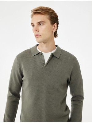 Koton Uzun Kollu Düğmeli Polo Yaka Triko Kazak