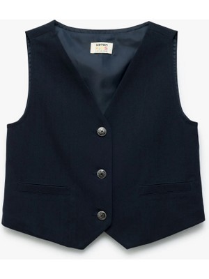 Koton V Yaka Kolsuz Viskon Karışımlı Düğmeli Basic Yelek