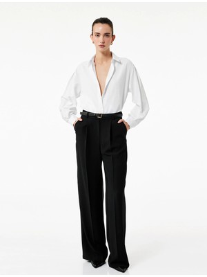 Regular Fit Pile Detaylı Uzun Kollu Poplin Gömlek