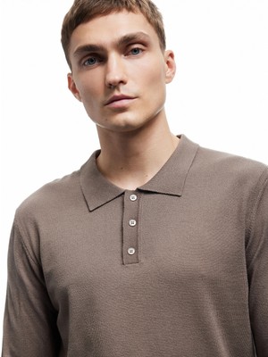 Koton Uzun Kollu Düğmeli Polo Yaka Triko Kazak