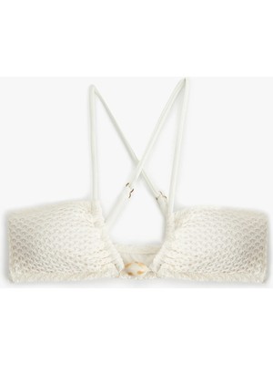 Deniz Kabuğu Detaylı Büzgülü Fileli Bikini Üstü